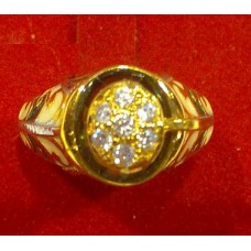 Gold Ring Enamel Green Stone 21K 6.7g خاتم ذهب مينه اخضر حجر 