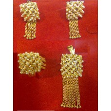 Gold Set 21K 20g طقم ذهب لؤلؤي مربع تعليقه وحلق وخاتم 