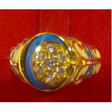 Gold Ring Enamel Turquoise Stone 21K 5.7g خاتم ذهب مينه حجر فيروز